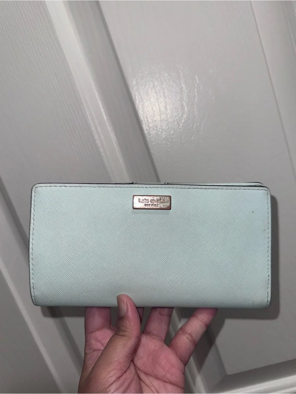 kate spade light mint Saffiano leather continental wallet